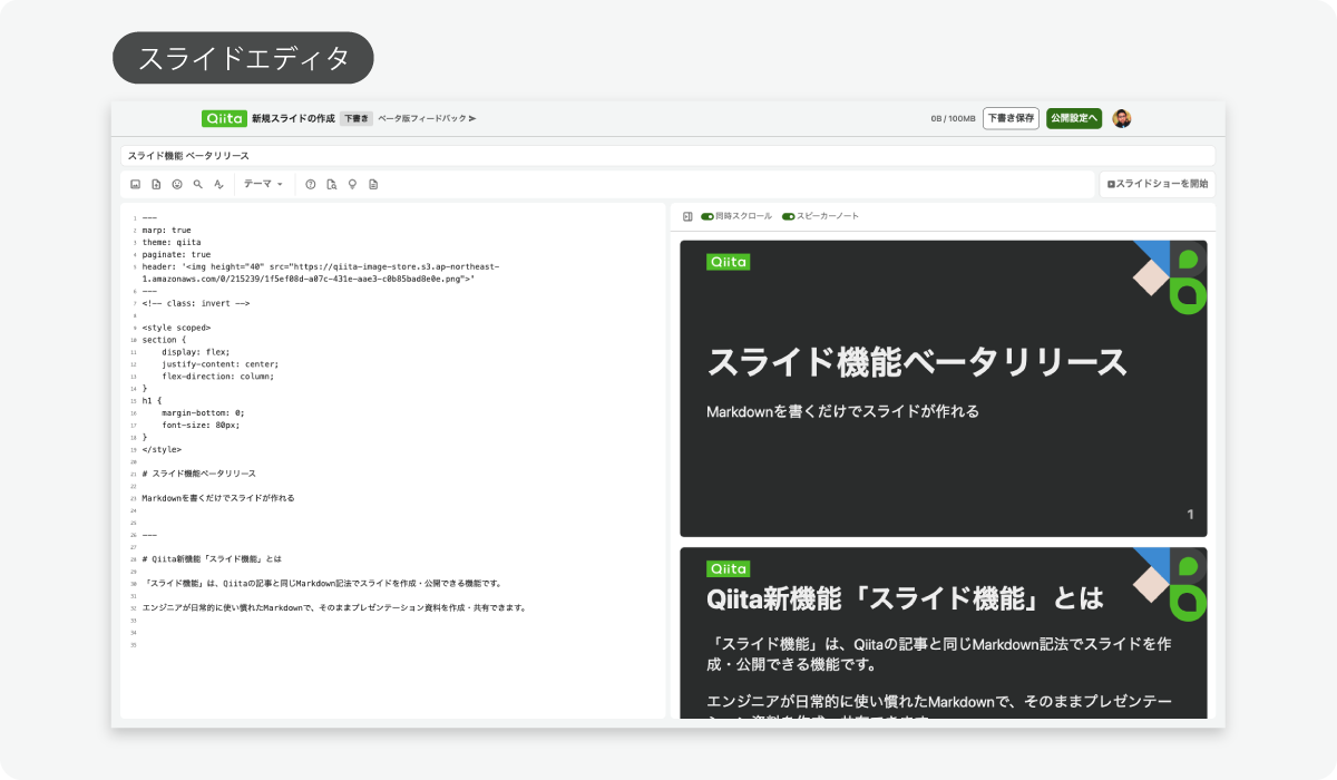 スライドエディタの画面